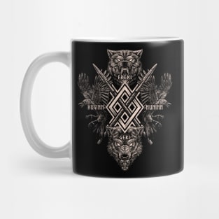 Viking Wolf Raven of Odin Geri Freki Huginn Muninn Gungnir Norse Mythology Mug